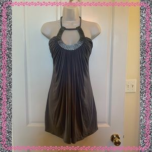 SKY Grecian Goddess Crystal Rhinestone Keyhole Plunging Mini Dress
